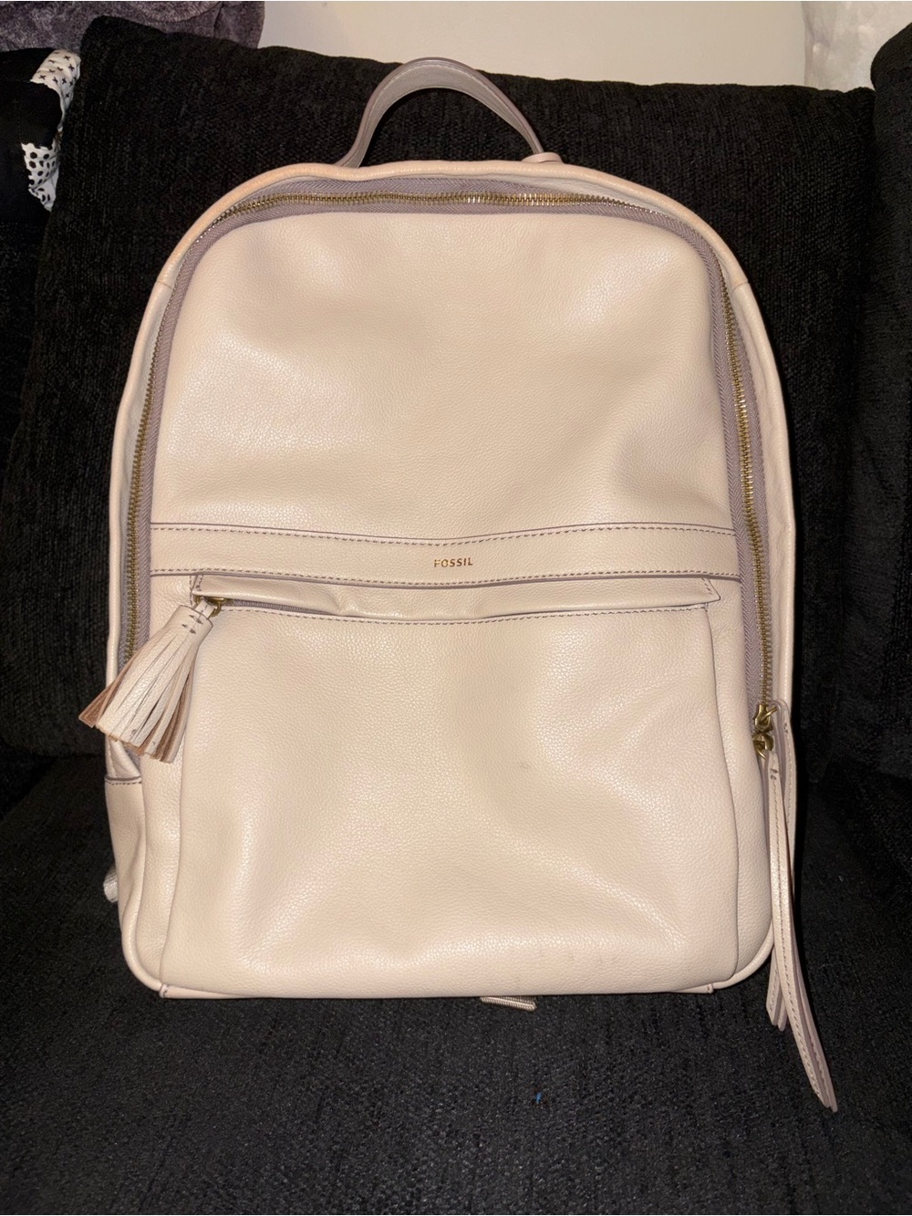 Fossil Sherri Greystone Light Cream Leather Backpack with Tassel